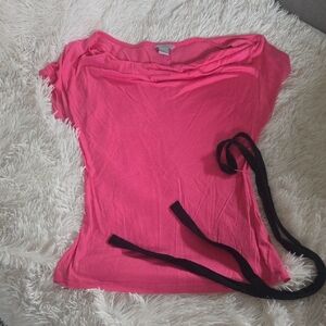 H&M Hot Pink Short Sleeve Top with Black Side Tie